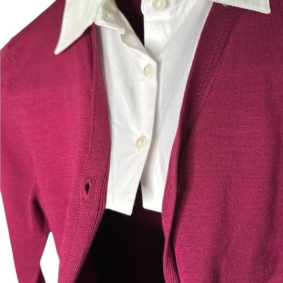 WinterSilks Cardigan Sweater With Faux Shirt Collar Size Medium Preppy Academia - Picture 3 of 13